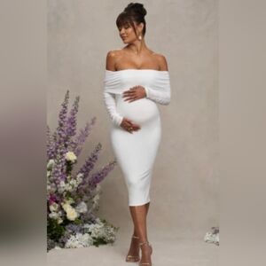 Club L London White Off-Shoulder Maternity Midi Dress – US 6 – NWT